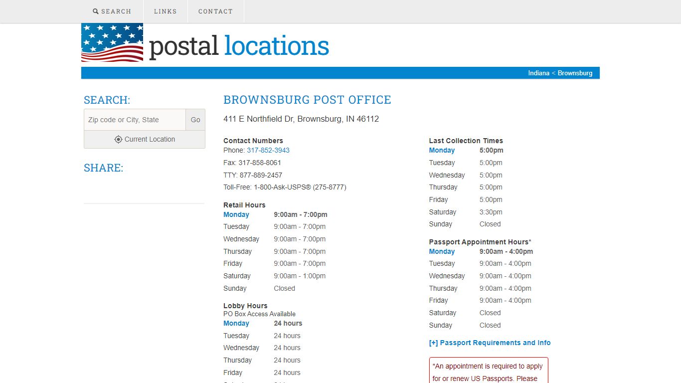 Post Office in Brownsburg, IN - Hours and Location - Postal Locations